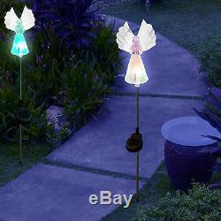 Set of 2 Solar Power Angel Fiber Optic Wings Garden Stake Color Change LED Light