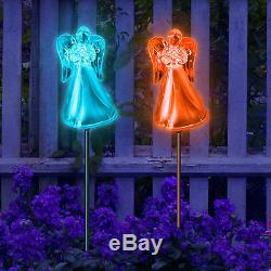 Set of 2 Solar Powered Angel Frosted Skirt Garden Stake Color Change LED Light