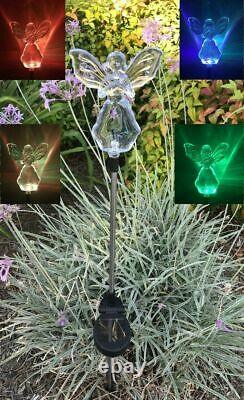 Set of 2 Solar Powered Angel with Star Yard Garden Stake Color Changing LED Light