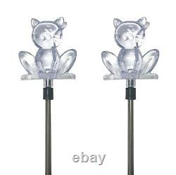 Set of 2 Solar Powered Cat Yard Garden Stake Color Changing LED Light