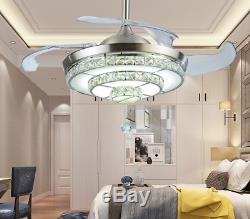 Silver 42 Invisible Ceiling Fan Light LED 3-Color Change Crystal Chandelier