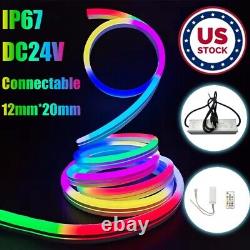 US 24V 32.8ft RGB LED Neon Rope Strip Lights Waterproof Xmas Outdoor Full Color