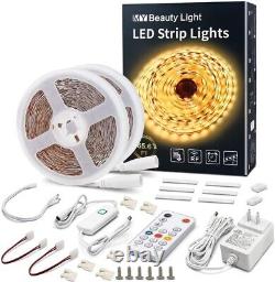 Warm White 65.6ft LED Strip Lights Dimmable with Convenient RF Remote Control