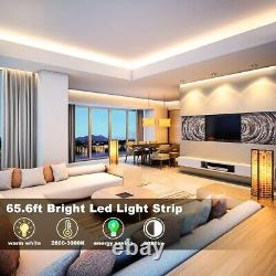 Warm White 65.6ft LED Strip Lights Dimmable with Convenient RF Remote Control