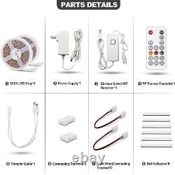 Warm White 65.6ft LED Strip Lights Dimmable with Convenient RF Remote Control