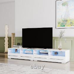 White TV cabinet has two drawers with dual end color-changing LED light strip