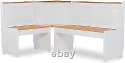 Wooden Breakfast Nook Dining Set Corner Booth Bench Kitchen Table 3-Piece White