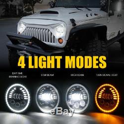 Xprite Pair 7Inch 85W LED Headlights DRL Halo Angle Eyes For Jeep Wrangler JK